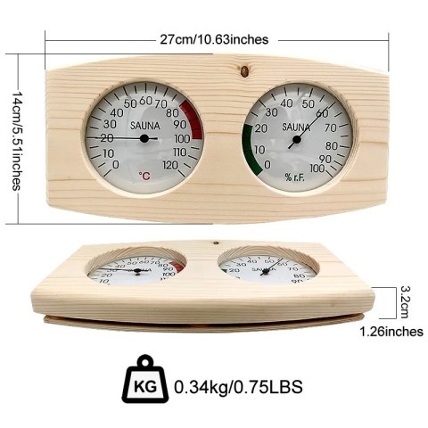 Termometr i Higrometr Drewniany do Sauny – Zakres 10–120°C, 0–100% RH, Świerk Termometr i Higrometr Drewniany do Sauny – Zakres 10–120°C, 0–100% RH, Świerk