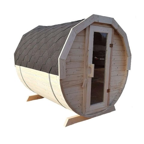 Sauna Ogrodowa Beczka 200x200 cm – Drewno Świerkowe, Gont Dachowy, Piec Harvia Sauna Ogrodowa Beczka 200x200 cm – Drewno Świerkowe, Gont Dachowy, Piec Harvia